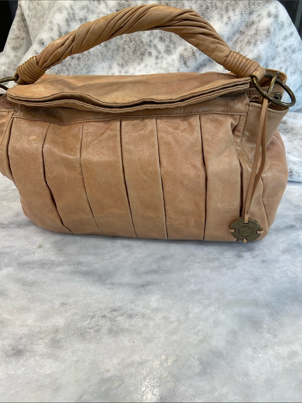 Donald J. Pliner Pleated Leather Shoulder Bag in Tan